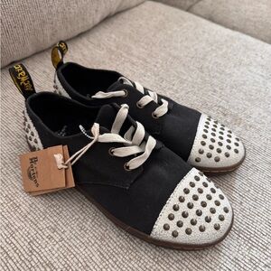 Dr. Martens Black Canvas Shoes with White Studded Toe